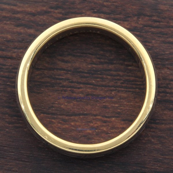 Champagne Mokume Wedding Band with 18k Yellow Gold Liner