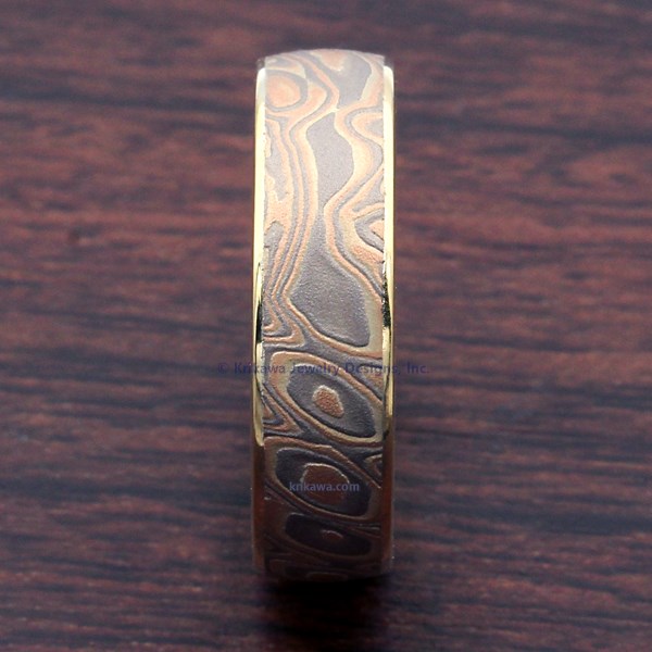 Champagne Mokume Wedding Band with 18k Yellow Gold Liner