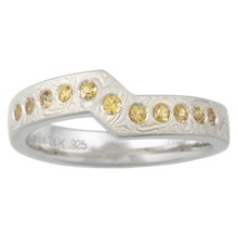 Flush Diamond Mokume Angled Wave Wedding Band - top view