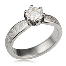 Mokume Solitaire Tapered Engagement Ring with Prongs