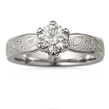 Mokume Solitaire Tapered Engagement Ring with Prongs - top view