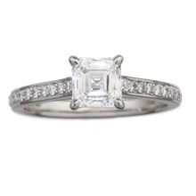 Asscher Center and Side Stone Pave Engagement Ring - top view