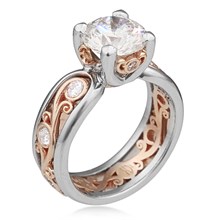 Carved Curls Engagement Ring with Rails