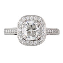 Cathedral and Pave Cushion Halo Engagement Ring - top view