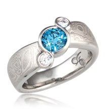 Mokume Angled Three Stone Engagement Ring