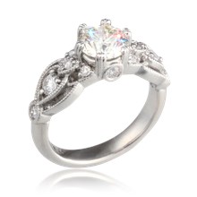 Vintage Millegrain Ribbon Curl Engagement Ring