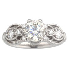 Vintage Millegrain Ribbon Curl Engagement Ring - top view
