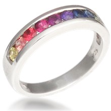 Rainbow Sapphire Wedding Band