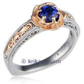 Vintage Scrollwork Rose Engagement Ring