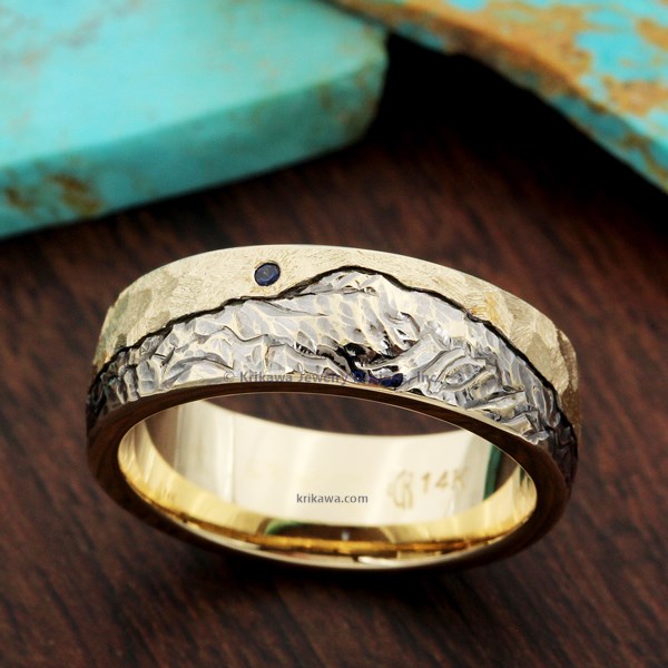 Mountain with Machinist Sky Wedding Band