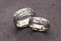 Grant Teton Mountain Machinist Wedding Band Set in Natural White Gold