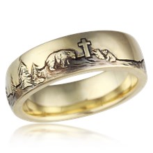 Bear Cross Nature Wedding Band