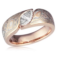 Mokume Wave Engagement Ring - Marquise 