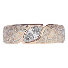 Mokume Wave Engagement Ring - Marquise  - top view