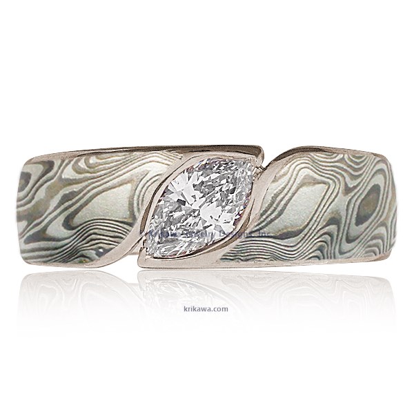 Mokume Wave Engagement Ring - Marquise 