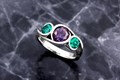 Bubble Wave Engagement Ring with Alexandrite Center and Emerald Side Stones