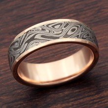 Darkened White Mokume and Rose Gold Wedding Band