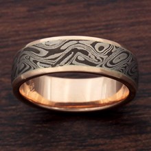 Darkened White Mokume and Rose Gold Wedding Band - top view