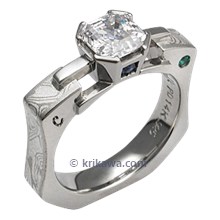 Mokume Falling Water Engagement Ring with Asscher-Cut Diamond