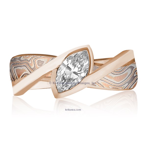 Mokume River Twist Engagement Ring