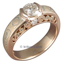 Mokume Curls Engagement Ring with Rose Gold Liner