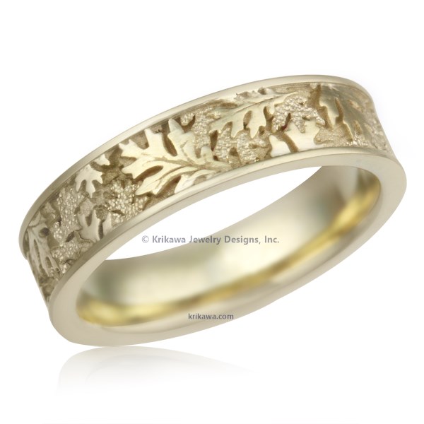 Oak Leaf Eternity Wedding Band in Yellow Gold