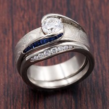 White Mokume Carved Wave Bridal Set