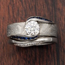 White Mokume Carved Wave Bridal Set - top view