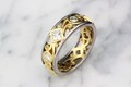 Carved Princess Curls Wedding Band with White Diamonds
