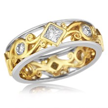 Carved Princess Curls Wedding Band 