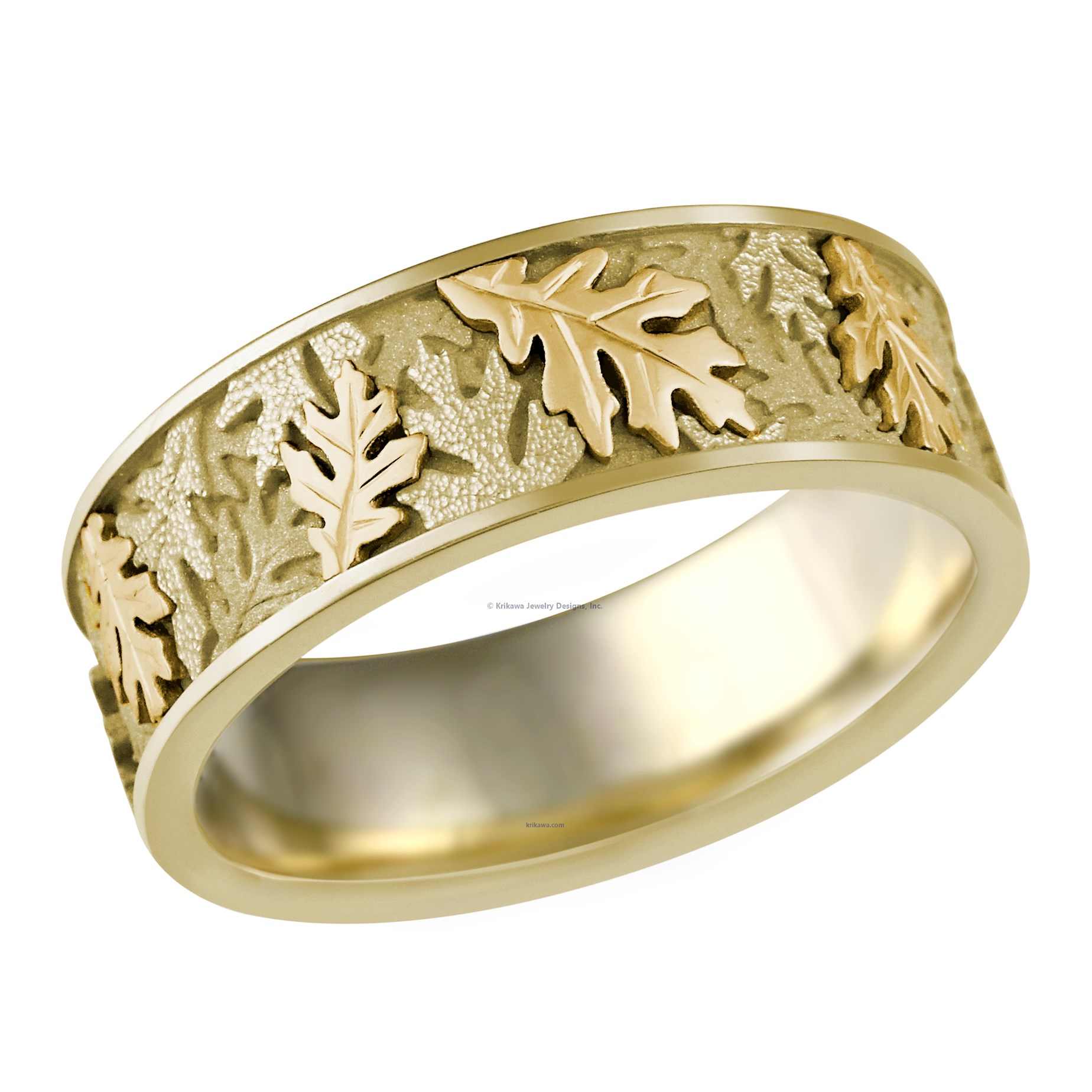 Two Tone Oak Leaf Wedding Band