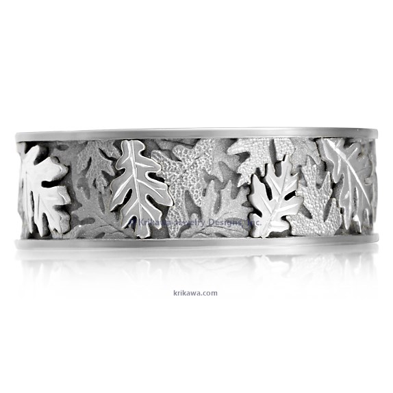 Two Tone Oak Leaf Wedding Band