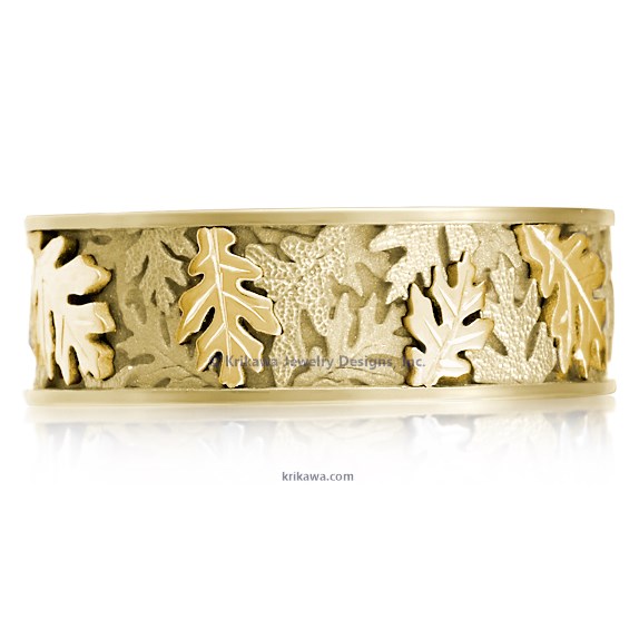 Two Tone Oak Leaf Wedding Band