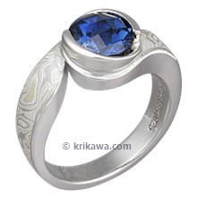 Mokume Swirl Engagement Ring with Blue Sapphire and Winter Mokume