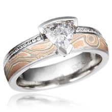 Diamond Side Mokume Engagement Ring