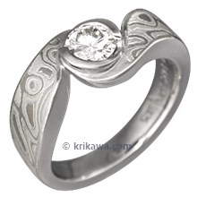 Mokume Swirl Engagement Ring with Etched Winter Mokume