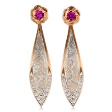 Rose and Mokume Leaf Earrings
