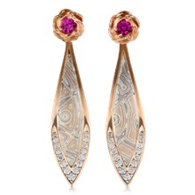 Rose and Mokume Leaf Earrings - top view