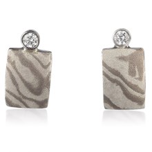 Mokume and Diamond Cushion Earrings