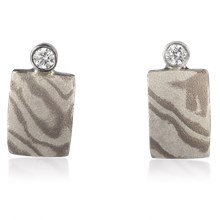 Mokume and Diamond Cushion Earrings - top view