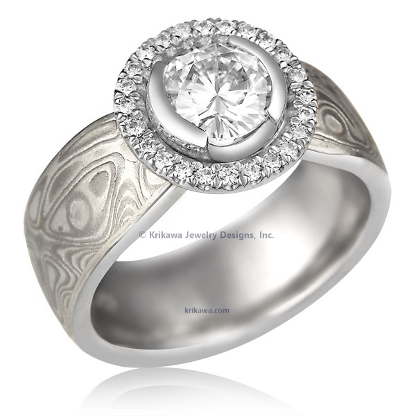 Mokume Halo Engagement Ring