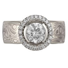 Mokume Halo Engagement Ring - top view