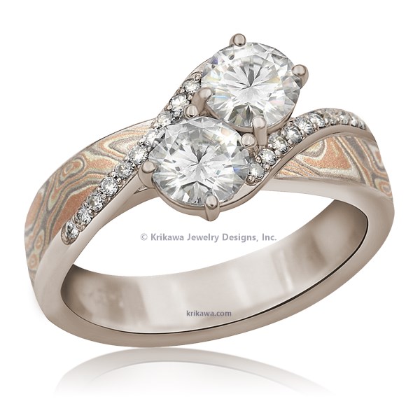 Two Stone Mokume Engagement Ring
