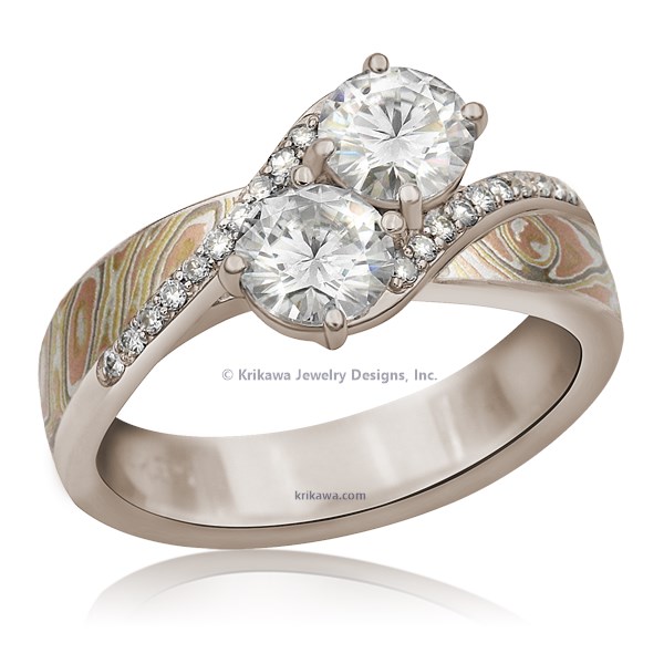 Two Stone Mokume Engagement Ring