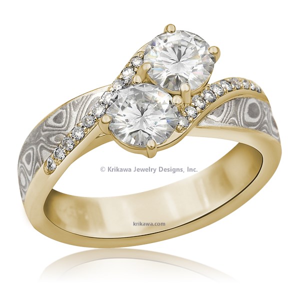 Two Stone Mokume Engagement Ring