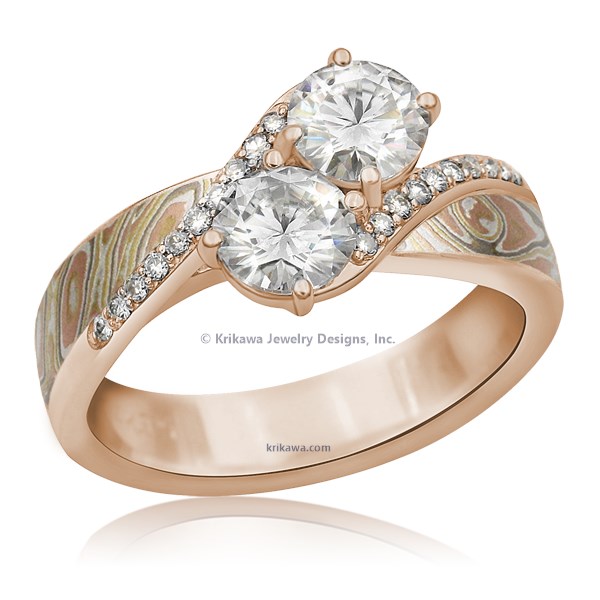Two Stone Mokume Engagement Ring