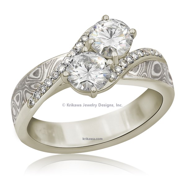 Two Stone Mokume Engagement Ring