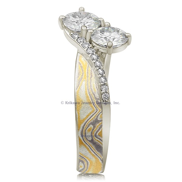 Two Stone Mokume Engagement Ring