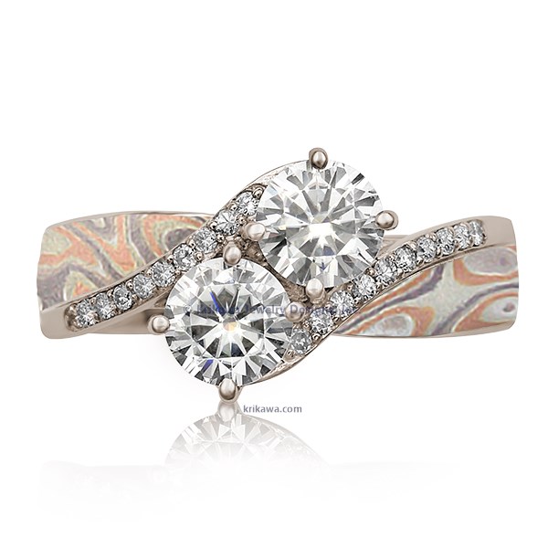 Two Stone Mokume Engagement Ring