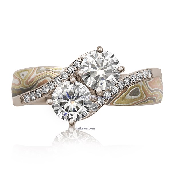 Two Stone Mokume Engagement Ring